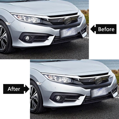 ABS Chrome Front Fog Light Lamp Strip Decoration Cover Trim For Honda Civic 10th Gen 2016 2017 2018