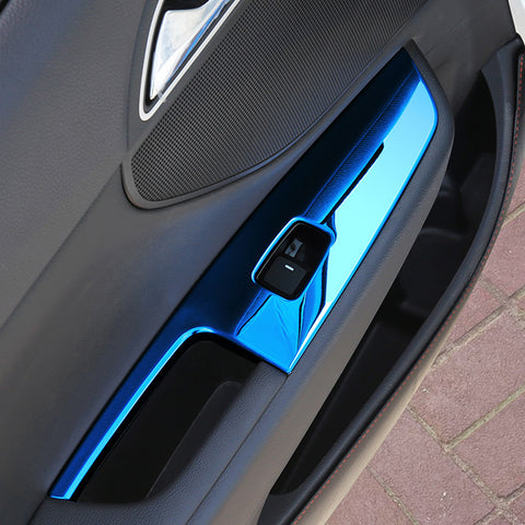 Blue Interior Armrest Window Rise Lift Down Control Switch Door Lock Panel Cover Trim Stainless Steel Accessories for Honda Civic 10th Gen 2016 2017 2018 2019 2020