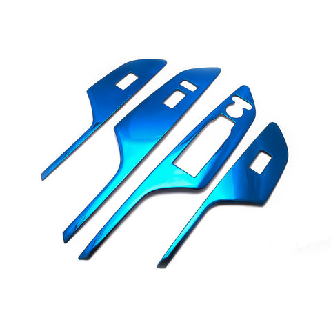 Blue Interior Armrest Window Rise Lift Down Control Switch Door Lock Panel Cover Trim Stainless Steel Accessories for Honda Civic 10th Gen 2016 2017 2018 2019 2020