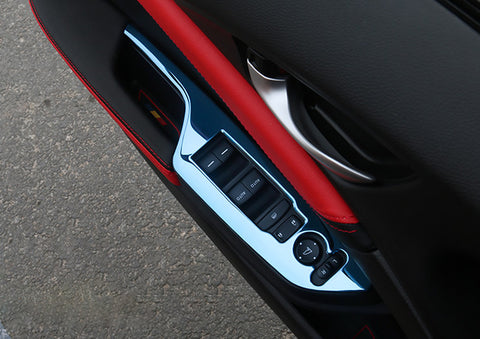 Blue Interior Armrest Window Rise Lift Down Control Switch Door Lock Panel Cover Trim Stainless Steel Accessories for Honda Civic 10th Gen 2016 2017 2018 2019 2020