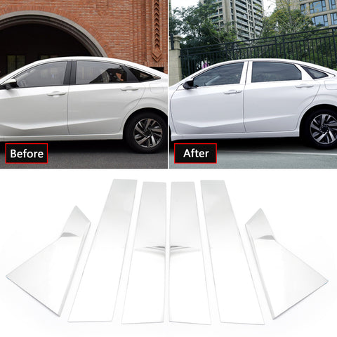 6pcs Chrome Exterior Side Door Window Pillar Posts Molding Pre-Cut Cover Trims For Honda Civic 10th Gen 2016 2017 2018 2019 2020