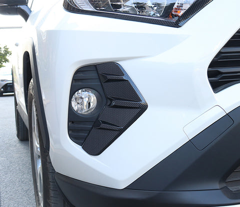 Carbon Fiber Texture Front Rear Fog Light Frame Cover Trim For Toyota RAV4 2019-2024