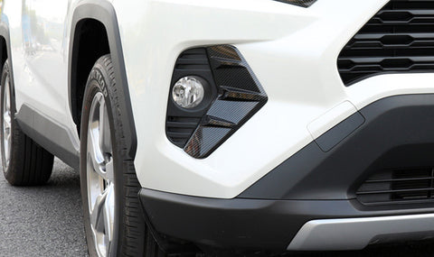 Carbon Fiber Pattern Front Fog Light Lamp Cover Molding Trim For Toyota RAV4 2019-2024
