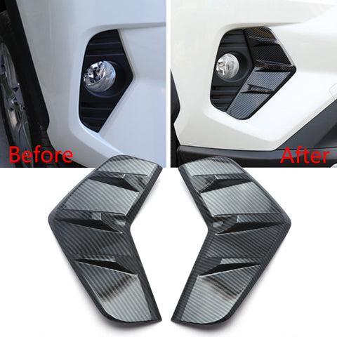 Carbon Fiber Texture Front Rear Fog Light Frame Cover Trim For Toyota RAV4 2019-2024