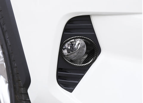 Carbon Fiber Pattern Front Bumper Fog Light Ring Decoration Trim Frame Sticker Exterior Accessories For Toyota RAV4 2019 2020
