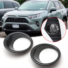 Carbon Fiber Pattern Front Bumper Fog Light Ring Decoration Trim Frame Sticker Exterior Accessories For Toyota RAV4 2019 2020