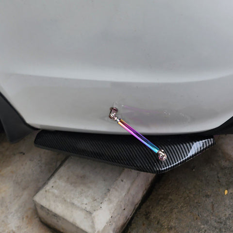 JDM Universal Rear Bumper Canard Diffuser Splitter Valence Spoiler Fin Lip Trim, Carbon Fiber Pattern with Adjustable 6"-9" Support Rod -Neo