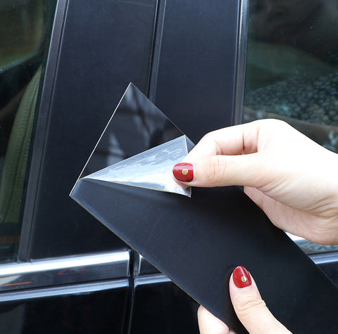 6pcs Reflective Black Exterior Window Pillar Posts Molding Pre-Cut Cover Side Door Trims For Honda Civic Sedan 2006 2007 2008 2009 2011