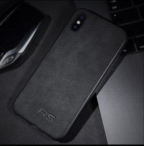 Luxury Super RS Logo Slim Leather Alcantara Suede Durable Protective Cover Case for iPhone 7 8 iPhone 7 8 plus iPhone X