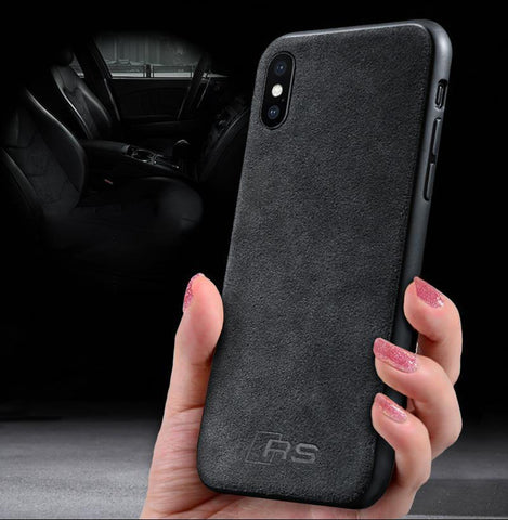Luxury Super RS Logo Slim Leather Alcantara Suede Durable Protective Cover Case for iPhone 7 8 iPhone 7 8 plus iPhone X