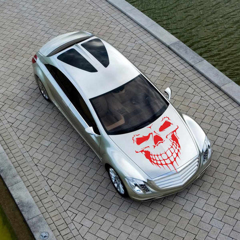 Auto Front Hood Vinyl Graphic Sticker - Truck Trailer Boat Door Window Decal - 1pcs Black/ White/ Red Skull Shape