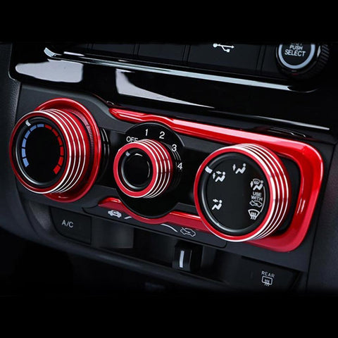 3pcs Aluminum Air Condition Switch Knob Volume Knob Trim Ring for Honda Fit Jazz 2014-2017 Red/ Blue/ Silver