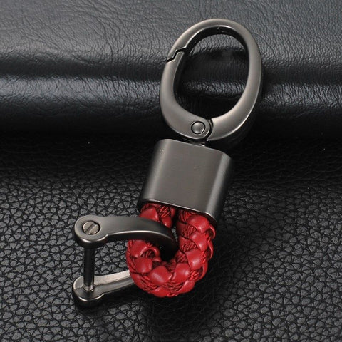 Blue/ Black/ Pink/ Red/ Black Red/ Black White/ Black Yellow Braided Leather Gun Metal Wrist Key Chian Ring Car Keychain Universal Fit