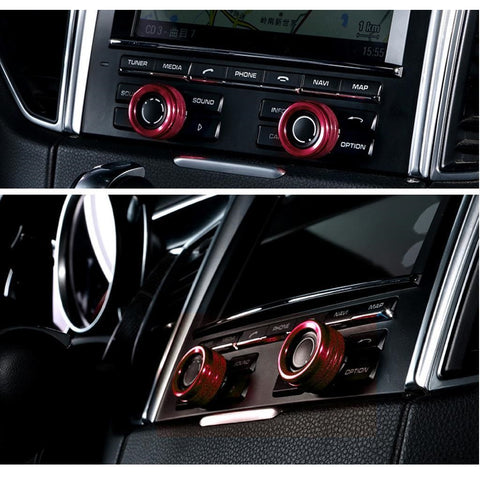 2pcs Red/ Blue/ Silver Anodized Aluminum AC Climate Control Knob Ring Volume Knob Decor Cover for Porsche Cayenne Macan Boxster Cayman 911 718 Panamera