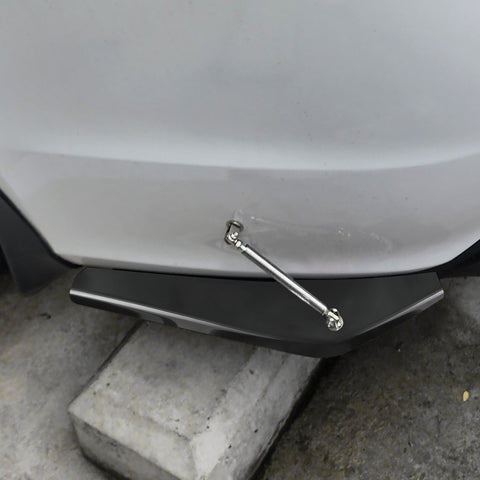 JDM Universal Rear Bumper Canard Diffuser Splitter Valence Spoiler Fin Lip Trim, Glossy Black with Adjustable 6"-9" Support Rod -Silver