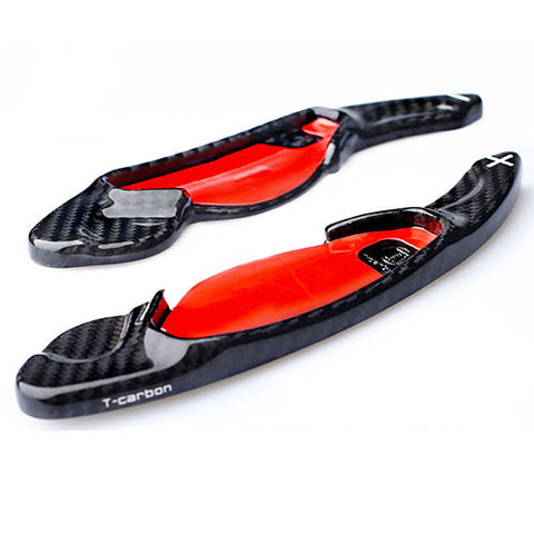 Black/ Red Real Carbon Fiber Steering Wheel Shifter Gear Paddle DSG Extensions For Jaguar XFL XJ XE XFL F-TYPE F-PACE