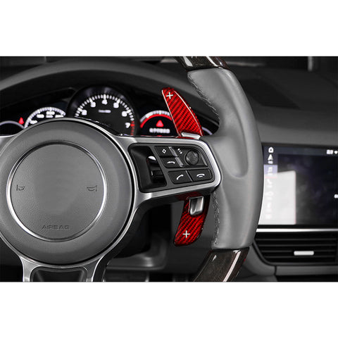 Carbon Fiber PDK Paddle Shifter Extensions For 2009-16 Porsche 911 Boxster Cayenne Panamera Black/ Red