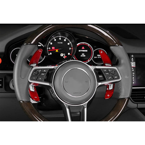 Carbon Fiber PDK Paddle Shifter Extensions For 2009-16 Porsche 911 Boxster Cayenne Panamera Black/ Red