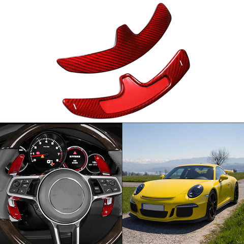 Carbon Fiber PDK Paddle Shifter Extensions For 2009-16 Porsche 911 Boxster Cayenne Panamera Black/ Red
