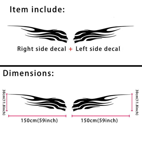 2 pieces Custom Big Skull Black Car Side Body Doors Vinyl Sticker Decals Universal Fit