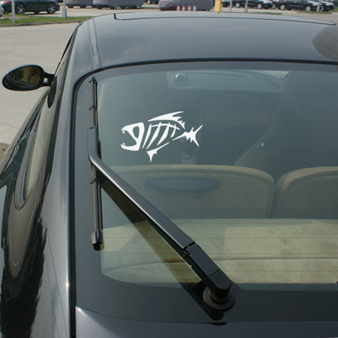 1x Skeleton Fish Exact Fit Sticker Fish Bones Skull Window Silver Decal