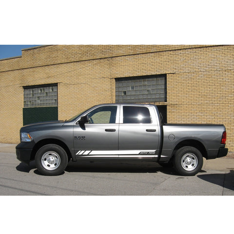 White KK Vinyl Body Side Door Skirt Stripe Stickers For Dodge Ram P/U 2009-2017