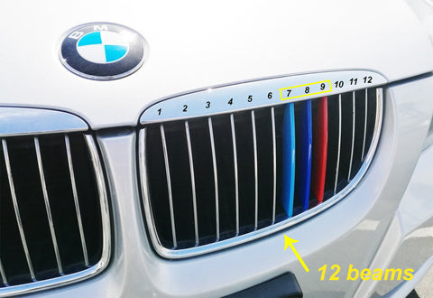 M-COLORED GRILLE INSERT TRIM TRI COLOR STRIPS BMW 3 SERIES 2006-08 PRE-LCI E90 E91 325i 328i 330i 335i M3(12 beam bars)