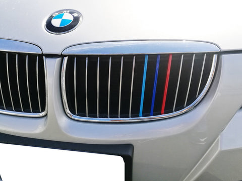 M-COLORED GRILLE INSERT TRIM TRI COLOR STRIPS BMW 3 SERIES 2006-08 PRE-LCI E90 E91 325i 328i 330i 335i M3(12 beam bars)