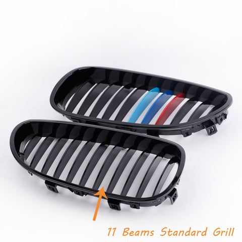 M-Colored Kidney Grille Insert Trim Tri Color Strips For BMW 5 Series 04-10 E60 525i 528i 535i 540i 545i 550i M5 (11 beam bars)