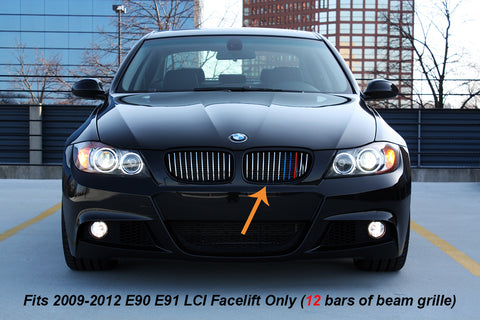 M-COLORED KIDNEY GRILLE INSERT TRIM SPORT STRIPS for BMW E90 E91 3 SERIES LCI 325i 328i 330i 335i 2009-2012 (12 beam bars)