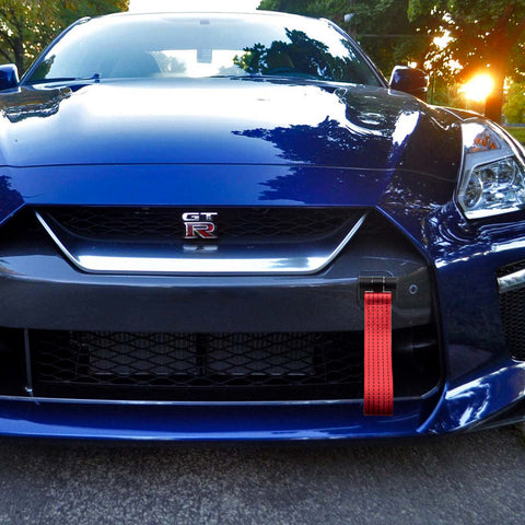 Blue / Black / Red JDM Style Tow Hole Adapter with Towing Strap for Nissan GT-R Infiniti Q50 Q60