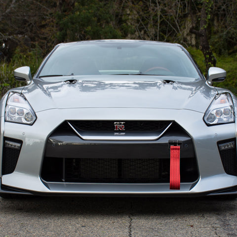 Blue / Black / Red JDM Style Tow Hole Adapter with Towing Strap for Nissan GT-R Infiniti Q50 Q60