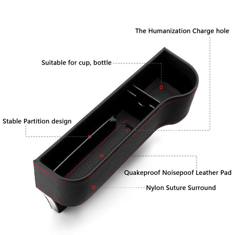 Black Leather Console Side Pocket Organizer, Car Seat Catcher w/Cup Holder Compatible With Drinks, Key, Wallet, Phone, Sunglasses, etc