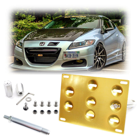 Bumper Tow Hook License Plate Mount Bracket For Honda 2nd Gen FIT CR-Z Insight Black \ Gold