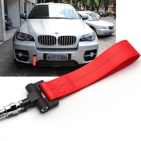Blue / Black / Red JDM Style Tow Hole Adapter with Towing Strap for BMW 1 3 5 6 Series X5 X6, Fit Mini Cooper