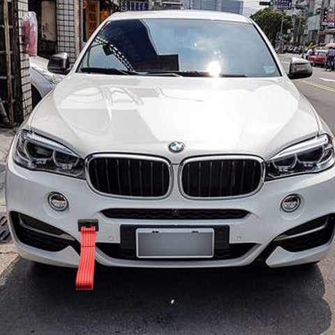 Blue / Black / Red JDM Style Tow Hole Adapter with Towing Strap for BMW 1 3 5 6 Series X5 X6, Fit Mini Cooper