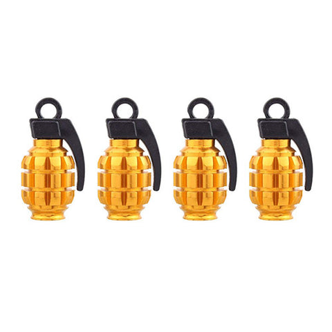 4x Tire Tyre Valve Stem Cap Gold Grenade Bomb Air Dust Cover Caps Universal Fit