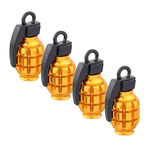 4x Tire Tyre Valve Stem Cap Gold Grenade Bomb Air Dust Cover Caps Universal Fit