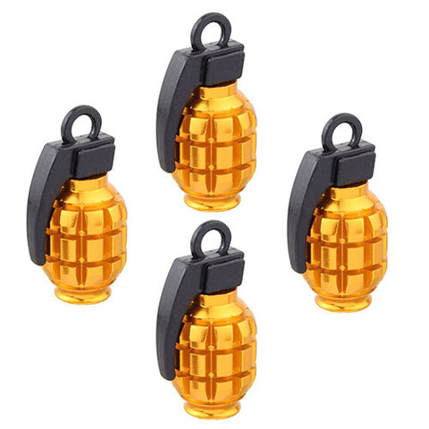 4x Tire Tyre Valve Stem Cap Gold Grenade Bomb Air Dust Cover Caps Universal Fit