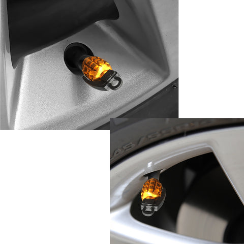 4x Tire Tyre Valve Stem Cap Gold Grenade Bomb Air Dust Cover Caps Universal Fit