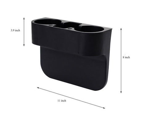 Car Seat Seam Wedge Storage Organizer Cup Holder Bottle Drink Phone Mount Stand Black Plastic, Universal Fit