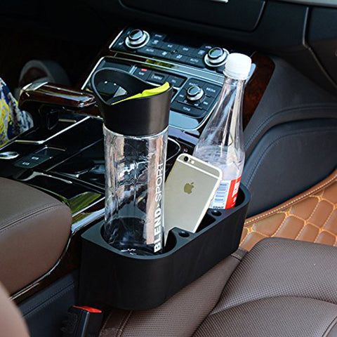 Car Seat Seam Wedge Storage Organizer Cup Holder Bottle Drink Phone Mount Stand Black Plastic, Universal Fit