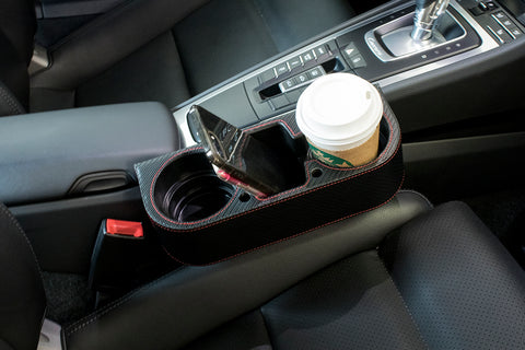 Car Seat Seam Wedge Storage Organizer Cup Holder Bottle Drink Phone Mount Stand Black Plastic, Universal Fit