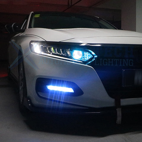 for Honda Accord 2018 2019 LED Fog Light Kit Assembly, Front Bumper LED Fog Light Bezel Cover with White Ice Blue Amber LED DRL Fog Lamp Turn Signal Light