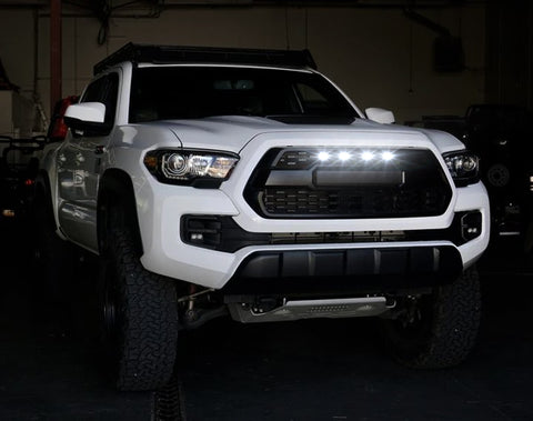 4pcs Smoked Lens White LED Front Grille Lighting Assemblies Kit Compatible with Toyota Tacoma w/TRD Pro Grill 2016-2021 RAV4 2019-2021