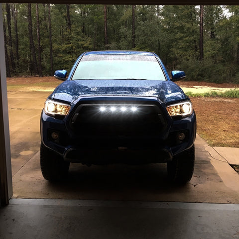 4pcs Smoked Lens White LED Front Grille Lighting Assemblies Kit Compatible with Toyota Tacoma w/TRD Pro Grill 2016-2021 RAV4 2019-2021