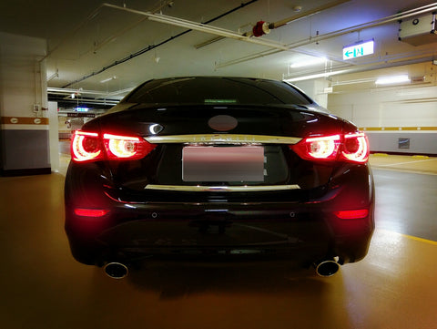 3D Optic Smoked Lens Rear Bumper Reflector Brake Tail Lights w/Sequential Turn Signal Lamps, Strobe Brake Lighting Kit For Infiniti Q50 QX56 QX60 QX80 Nissan Pathfinder Rogue, etc