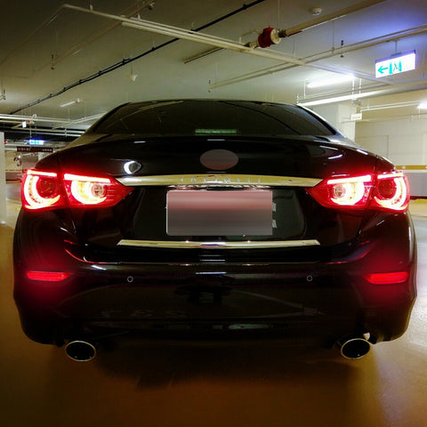 3D Optic Red Lens Rear Bumper Reflector Brake Tail Lights w/Sequential Turn Signal Lamps, Strobe Brake Lighting Kit For Infiniti Q50 QX56 QX60 QX80 Nissan Pathfinder Rogue, etc