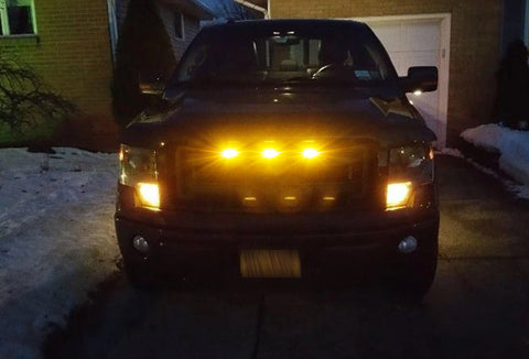 Smoked Lens Amber LED Grille Running Lights Compatible With Ford Raptor 10-14 & 17-up (Powered by 12 Pieces of SMD LED Lights)