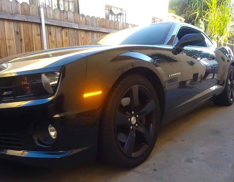 Smoked Lens LED Full Side Marker Light Kit Compatible With Chevy Camaro 2010 2011 2012 2013 2014 2015 Front Amber Rear Red Bumper Sidemarker Lamp Reflector Replacement,98 SMD LED Diodes